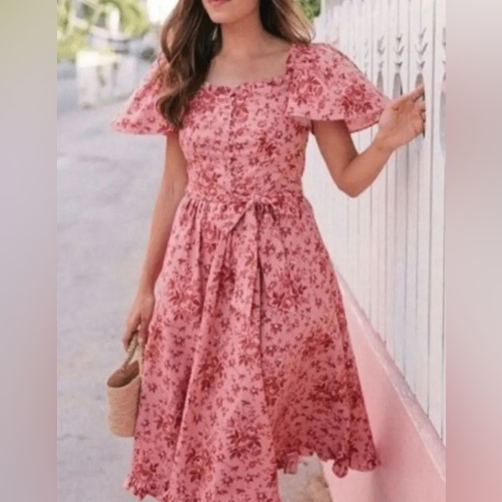 Gal Meets Glam NWT Marianna Floral Midi Dress in Rose